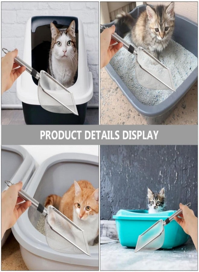 سكويشي مجرفة فضلات القطط، مجرفة فضلات قطط من الفولاذ المقاوم للصدأ للقطط والحيوانات الأليفة الصغيرة، أداة متينة لإزالة الفضلات بمقبض مريح، سهلة التنظيف لفضلات القطط وأحواض الزواحف. - Image 4